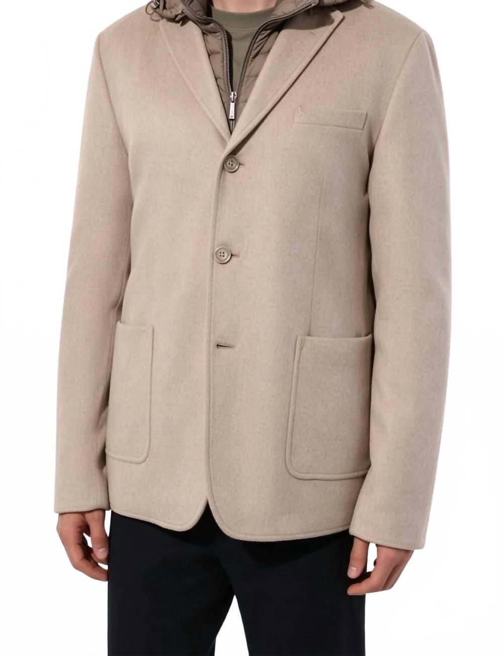 NEW MOORER textured hooded sport coat blazer in beige